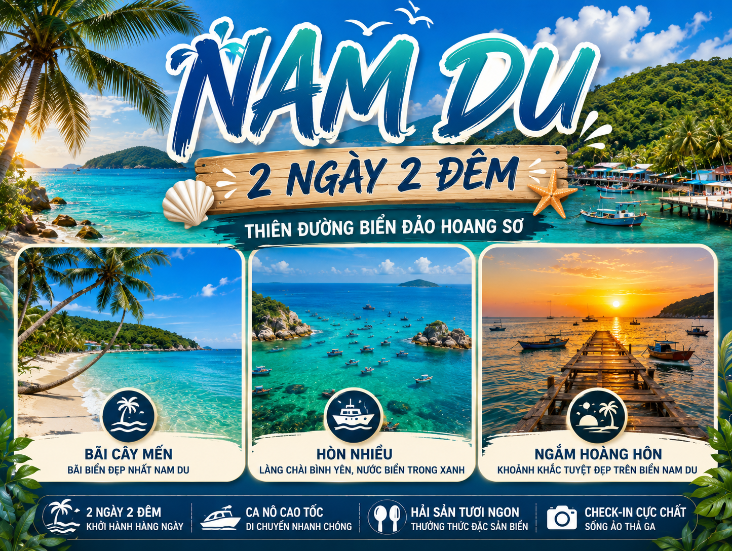 TOUR NAM DU 2N2Đ | LẶN NGẮM SAN HÔ – CÂU CÁ GIẢI TRÍ – CHECK-IN ĐẢO HOANG – NGHỈ DƯỠNG ĐẲNG CẤP